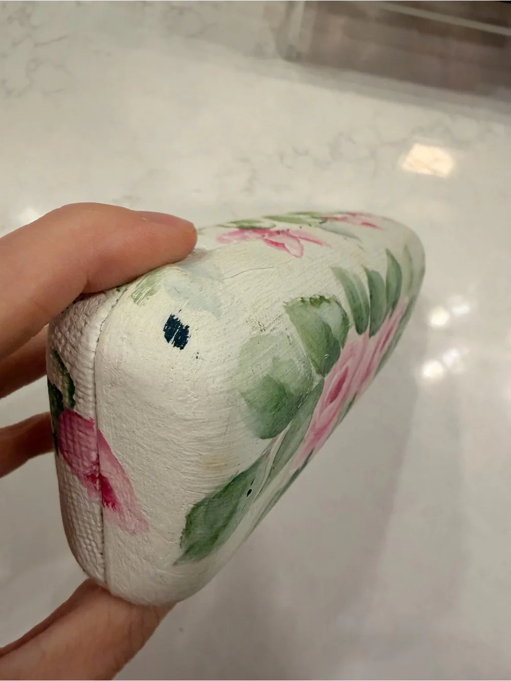 Maui Jim Pink Rose Floral Cosmetic Case with Green Leaves